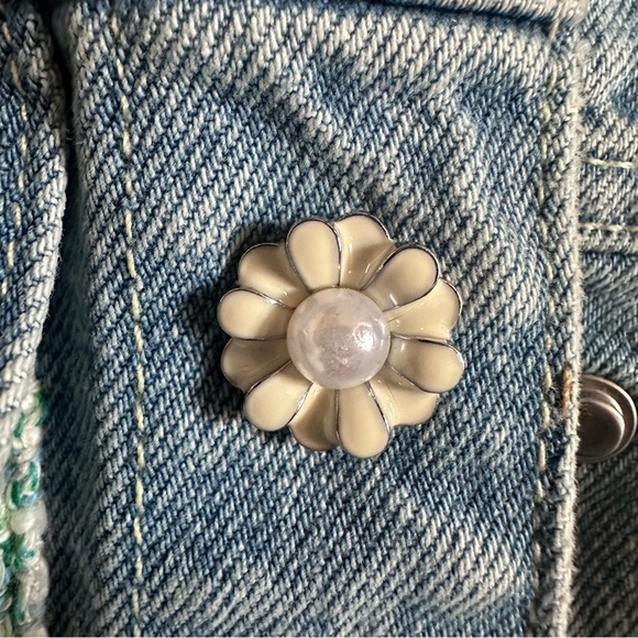 Zara Light Denim Jean Jacket Plaid Patchwork Flower Snaps XS - Picture 6 of 15